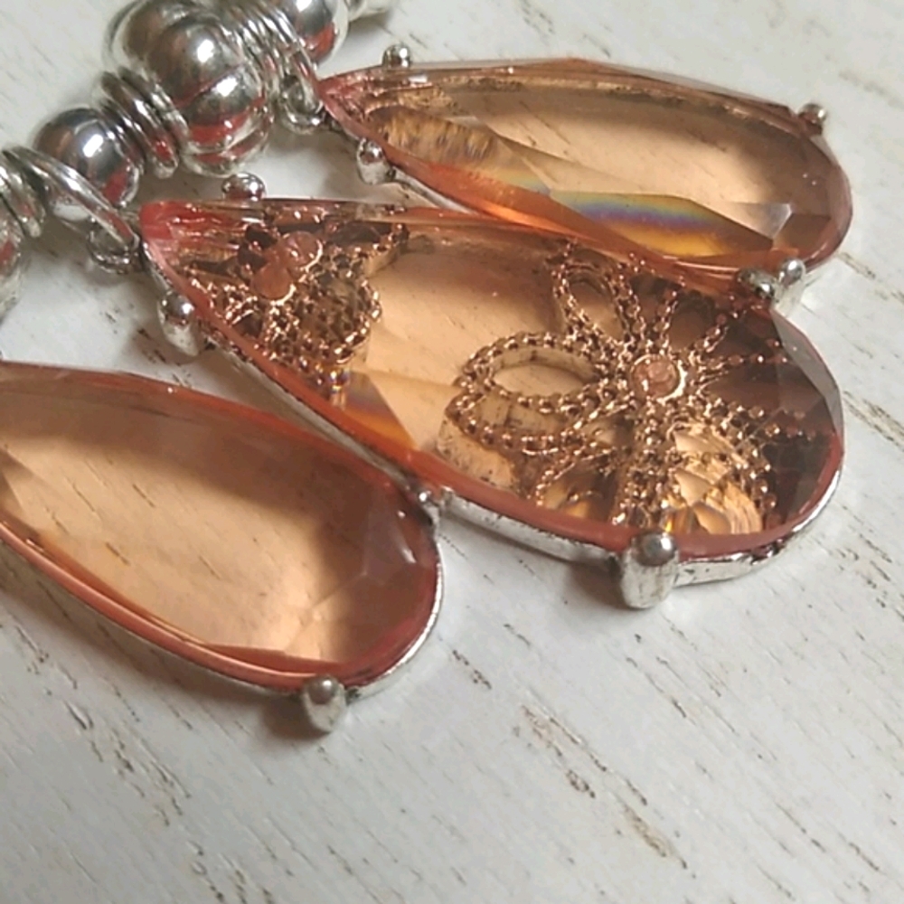 🐾 2 For $16 Floral Orange Gem Dangle Necklace - Picture 6 of 6